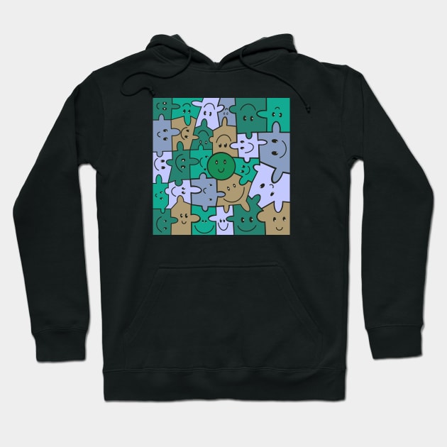 Friendly Face Puzzle Pieces - Green Hoodie by Suneldesigns